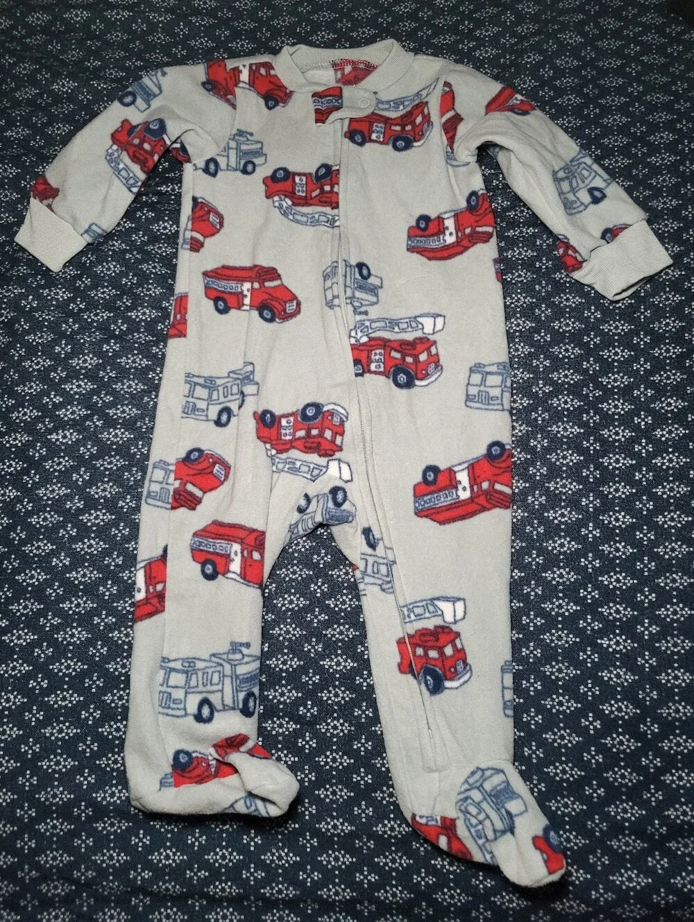 Carter's Cream Footed One-Piece with Red Fire Truck Print